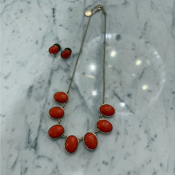 Vintage Liz Claiborne Necklace & Earrings 16-18”  Red Pendants Gold Tone Jewelry - Picture 5 of 5